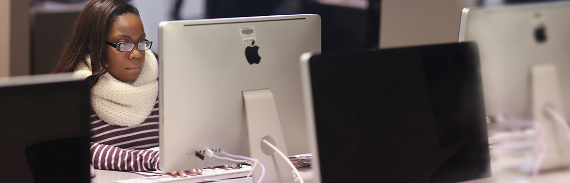 student taking a test in the testing center